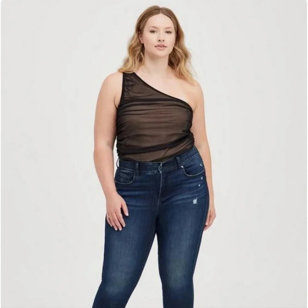 Womans Torrid Mesh One Shoulder Contrast Top Plus Size 4= 4XL